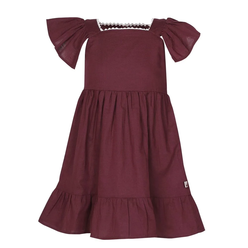 Emilia linen flutter dress in Wine
